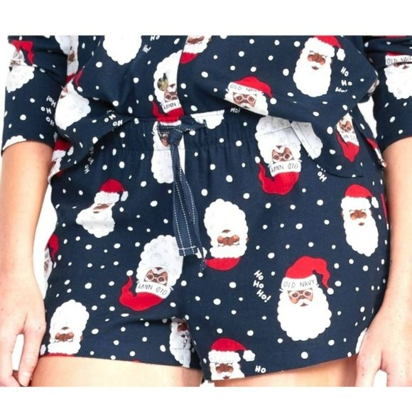 Santa Flannel Shorts Pajamas Sleep Lounge Tan Blue Woman's Size L JJ3379 - Picture 4 of 5